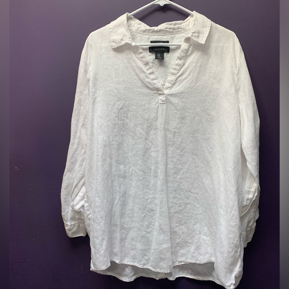 White Linen blouse with buttons down the back